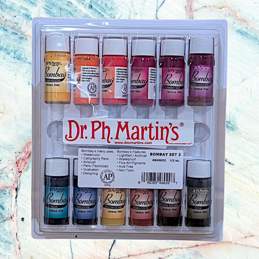 Dr. Ph. Martin's Bombay India Ink Bottles 0.5 oz 12 Bottles Series #2 ~ NEW